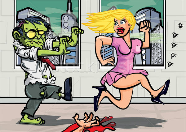 Rajz zombi irodai dolgozó lány szőke nő iroda Stock fotó © antonbrand