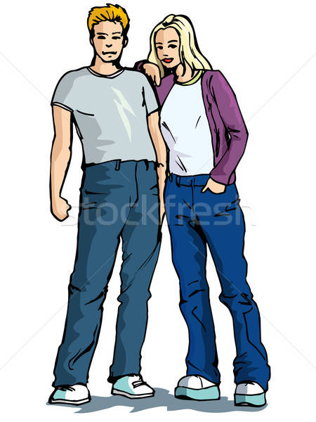 Stock photo: Illustration of teen boy and girl