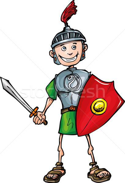 Desenho animado romano espada escudo isolado branco Foto stock © antonbrand