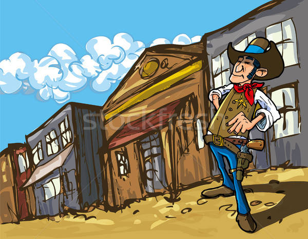 Cartoon cowboy in a western old west town Stock photo © antonbrand