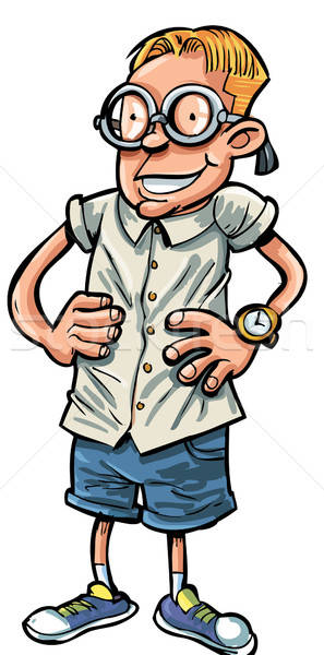 Cartoon nerd with hands on his hips Stock photo © antonbrand