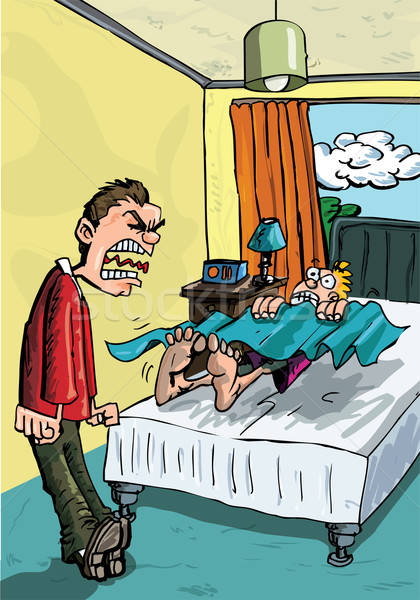 Cartoon rodziców leniwy teen krzyczeć Zdjęcia stock © antonbrand
