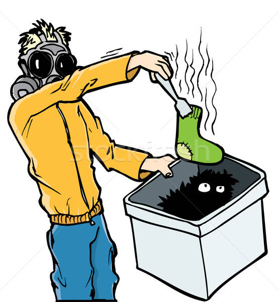 Cartoon hombre máscara de gas calcetín aislado cesta Foto stock © antonbrand