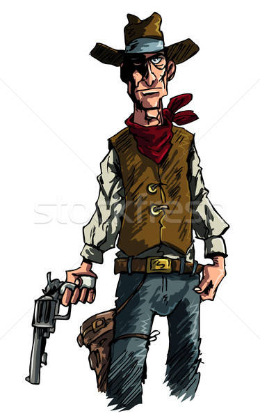 Cartoon cowboy gunslinger draws his six shooter Stock photo © antonbrand