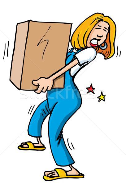 Cartoon of woman picking up a heavy box Stock photo © antonbrand