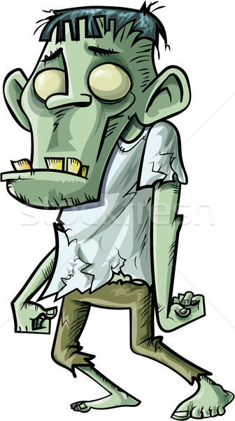 Stock photo: Cartoon stalking green zombie with big teeth