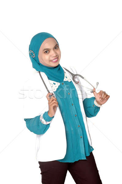 Portré ázsiai fiatal nő orvos fehér mosoly Stock fotó © antonihalim