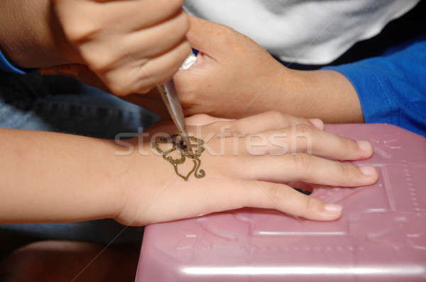 Henna festett kezek szeretet terv festék Stock fotó © antonihalim