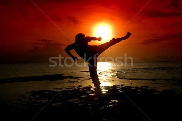 Held Silhouette Champion Sonne Sonnenuntergang Natur Stock foto © antonihalim