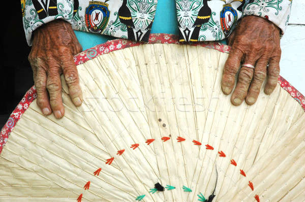 Hände alte Frau halten traditionellen Hintergrund Palmen Stock foto © antonihalim