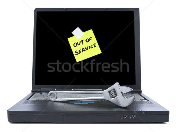 Stock fotó: Fix · laptop · ki · szolgáltatás · öntapadó · jegyzet · csavarkulcs