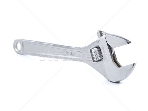 Klucz srebrny klucz nastawny odizolowany biały narzędzia Zdjęcia stock © antonprado