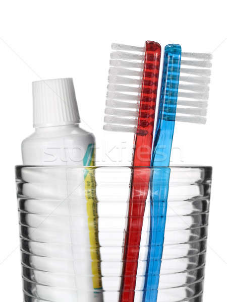 Brosse à dents dentifrice deux tube verre blanche [[stock_photo]] © antonprado