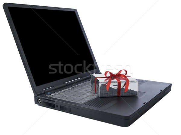 Stock foto: Online · Geschenk · wenig · schwarz · Laptop