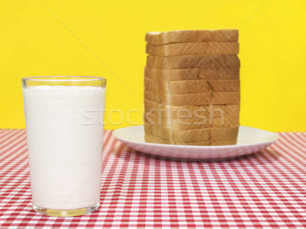 ストックフォト: ミルク · パン · ガラス · ローフ · プレート