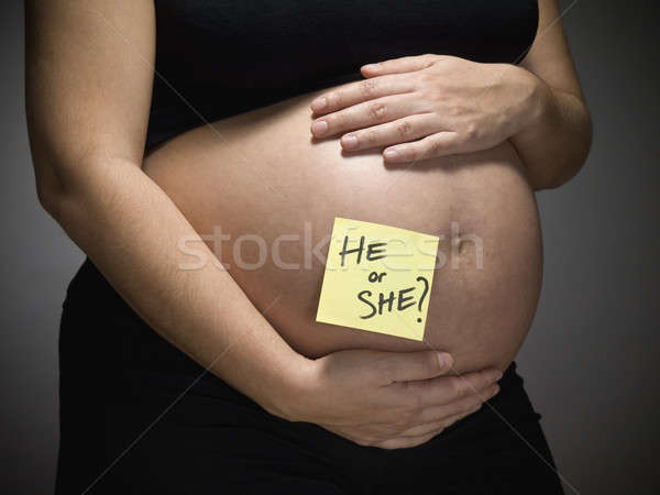 Mulher grávida pergunta escrito barriga mulher mulheres Foto stock © antonprado