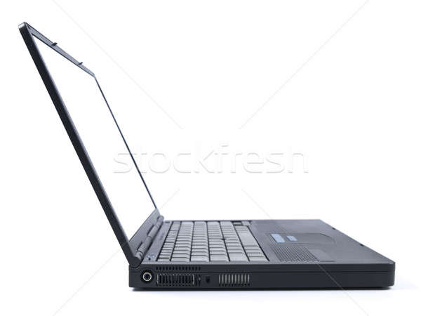 Stock foto: Schwarz · Laptop · Seitenansicht · Laptop-Computer · isoliert · weiß