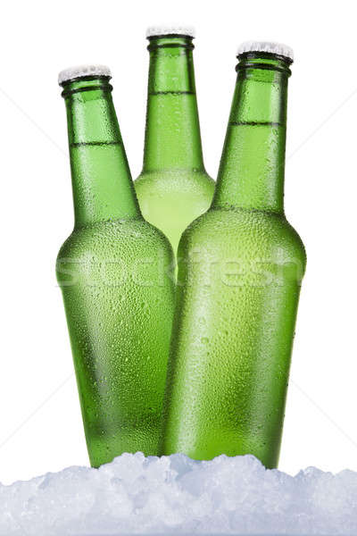 Piwa trzy zielone butelek posiedzenia lodu Zdjęcia stock © antonprado