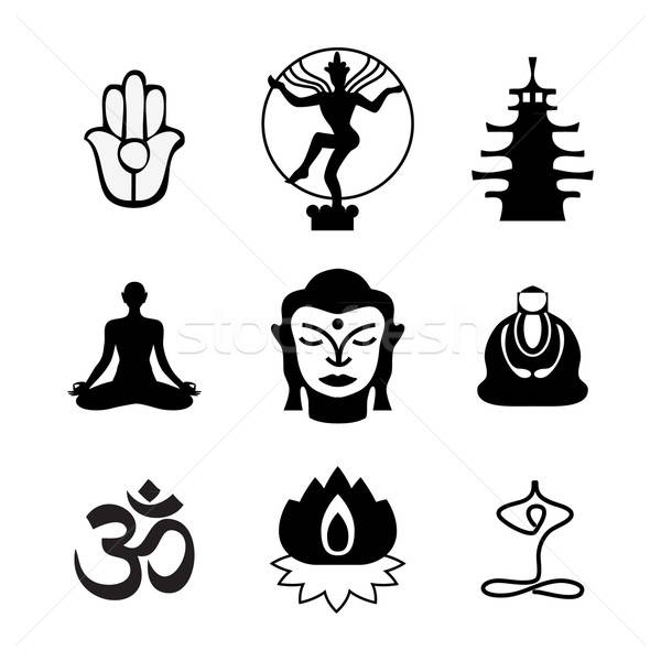 Set icoane sabloane simboluri Buddha Imagine de stoc © antoshkaforever