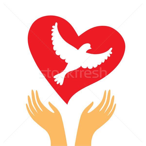 Semna pace dragoste inimă porumbel mâini Imagine de stoc © antoshkaforever