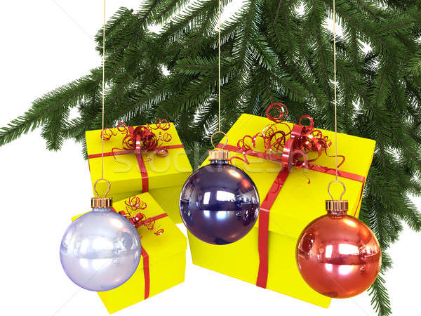 Renkli hediyeler noel ağacı şube hediye Stok fotoğraf © anyunoff