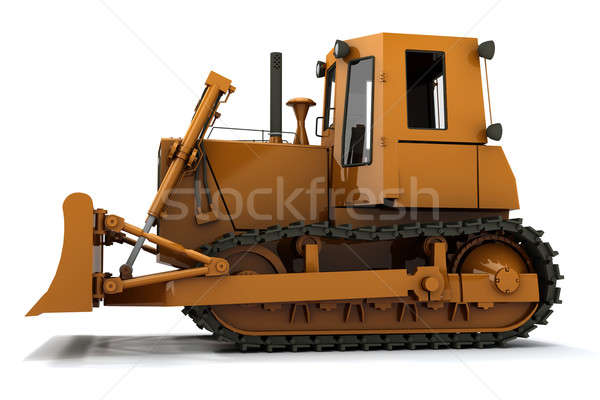 Stok fotoğraf: Buldozer · turuncu · kirli · yalıtılmış · beyaz · hareketli