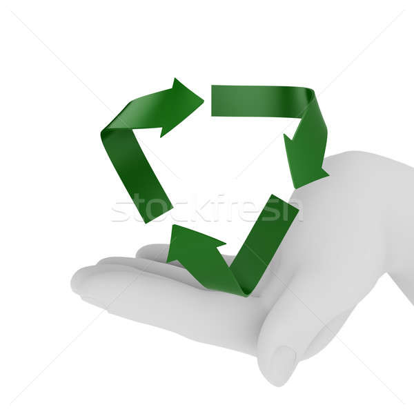 [[stock_photo]]: Recyclage · symbole · Palm · rendu · 3d · isolé · blanche
