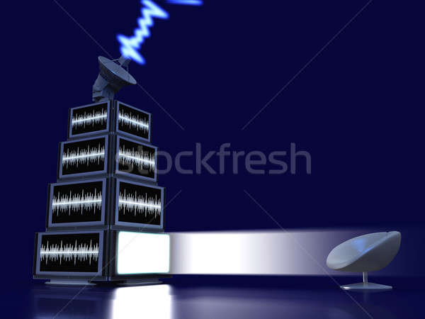 Stock photo: Pyramid of tv screens