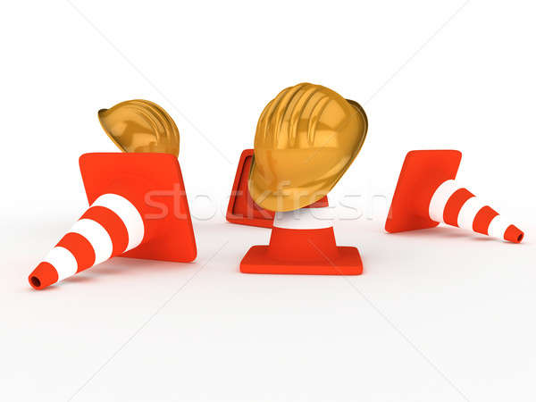 Hardhat and cones Stock photo © anyunoff
