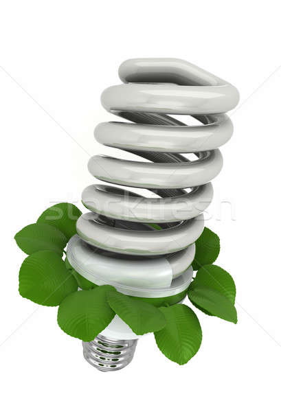 Bulbo energia fluorescente folhas isolado Foto stock © AptTone