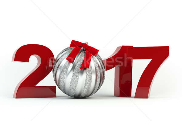 Silver ball decorated with ribbon. Christmas and New Year 2017 decoration. Stock photo © AptTone