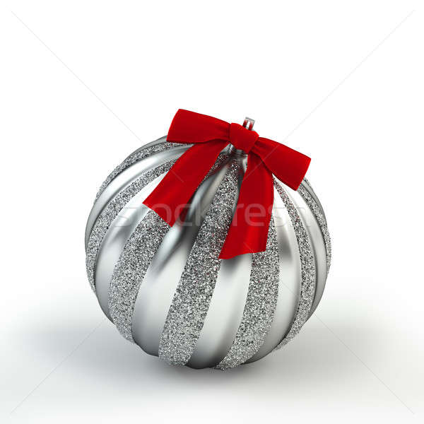 Silver Christmas tree toy with ribbon. Silver ball. Christmas and New Year decoration. Stock photo © AptTone