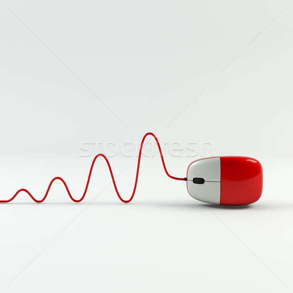 Optical computer mouse and cable in form of wave on a white background. Red ergonomic mouse, compute Stock photo © AptTone