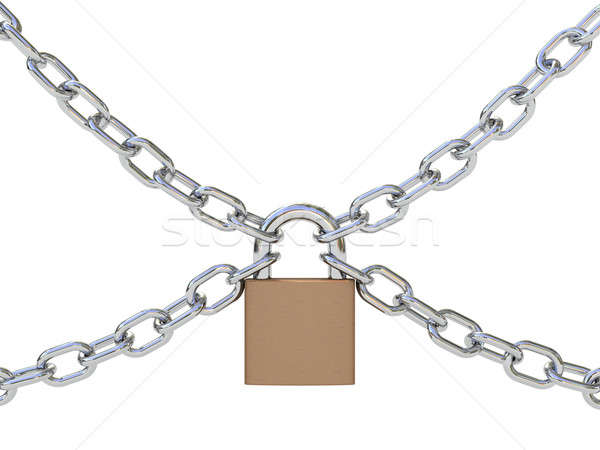 [[stock_photo]]: Chaînes · lock · isolé · blanche · sécurité