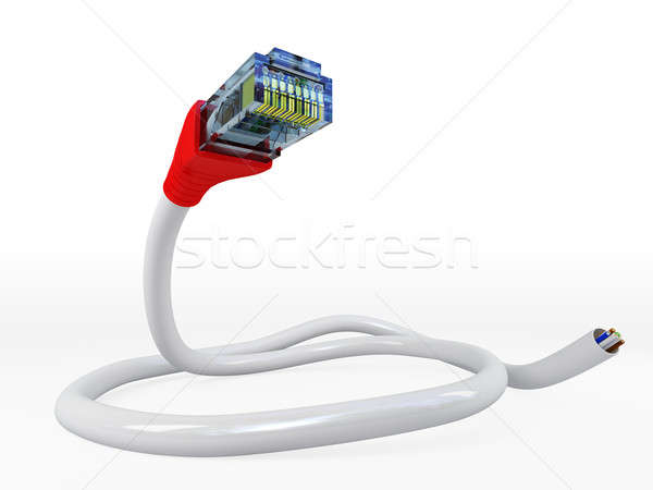 Stock foto: Kabel · isoliert · weiß · Technologie · Netzwerk · rot