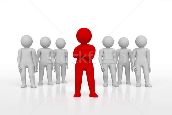 Small person the leader of a team allocated with red colour. 3d rendering. Isolated white background Stock photo © AptTone