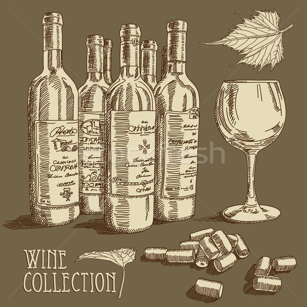 Vin colectie ilustrare sticlă bea alcool Imagine de stoc © Aqua