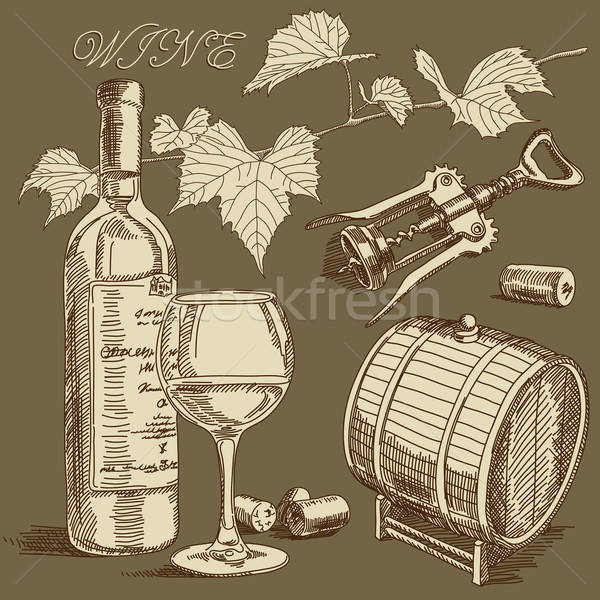 Foto stock: Vinho · coleção · ilustração · vidro · beber · desenho