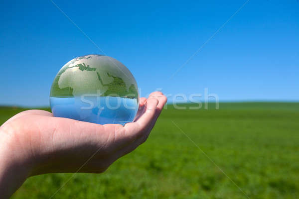 Stock foto: Glas · Erde · menschlichen · Hand · Himmel · Frühling · Hand