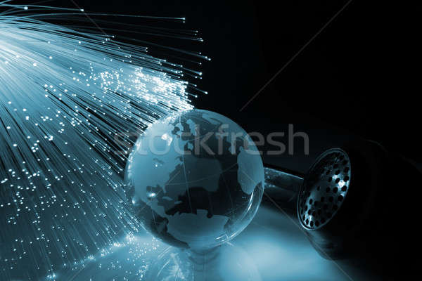Stockfoto: Vezel · optische · wereldbol · licht · technologie · achtergrond