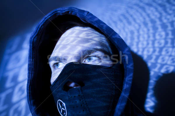 Hacker dwójkowy niebieski kolorowy oka tle Zdjęcia stock © arcoss