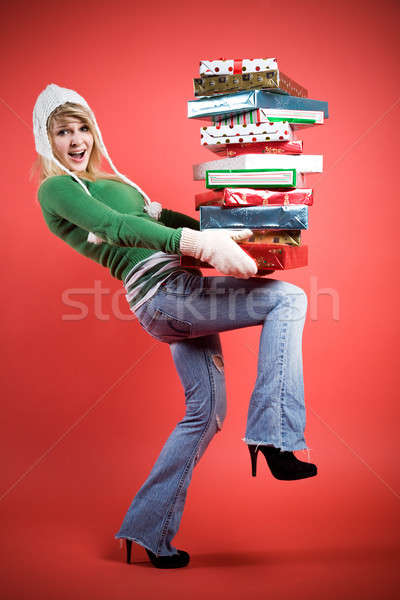 Stock photo: Caucasian girl with gifts