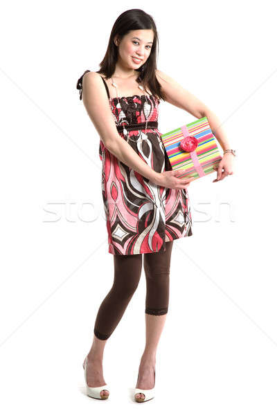 Asian woman giving a gift Stock photo © aremafoto