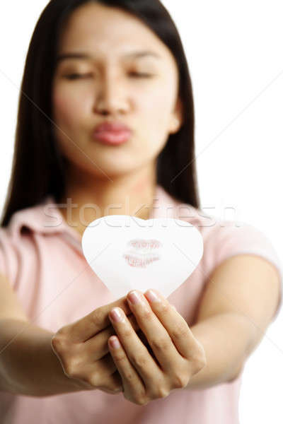 Baiser femme coeur papier [[stock_photo]] © aremafoto
