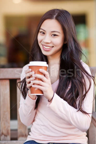 Stock foto: Frau · trinken · Kaffee · erschossen · schönen · asian