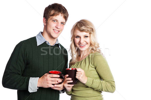 Caucásico Pareja las tazas de café retrato feliz Foto stock © aremafoto