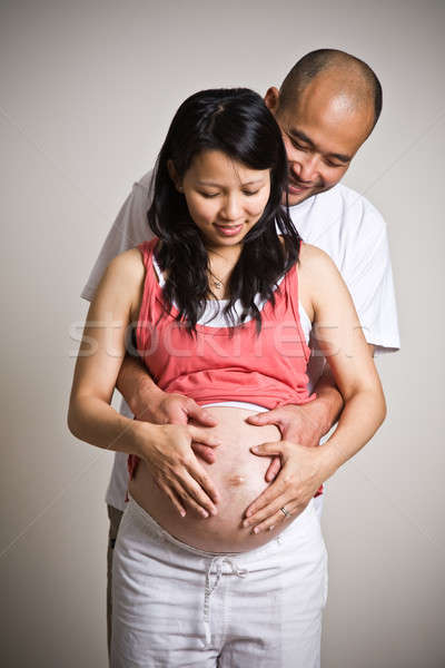 Terhes ázsiai pár baba boldog család Stock fotó © aremafoto