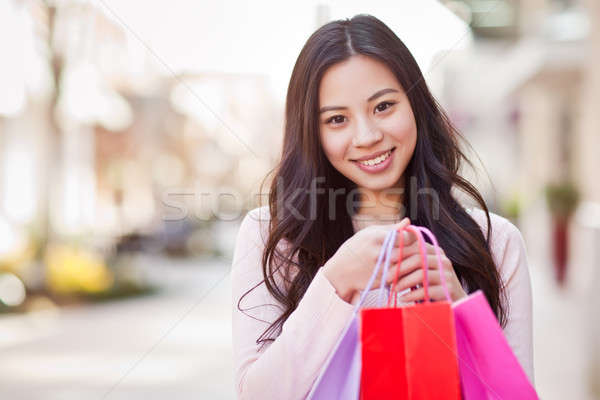 Stockfoto: Asian · vrouw · winkelen · shot · outdoor · stad