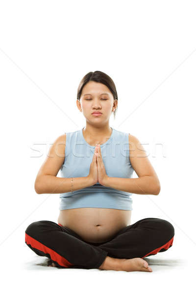 Foto stock: Mujer · embarazada · tiro · meditando · deporte · nino · embarazadas