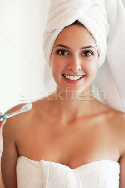 女性 歯 ブラシ ショット 小さな ストックフォト © aremafoto